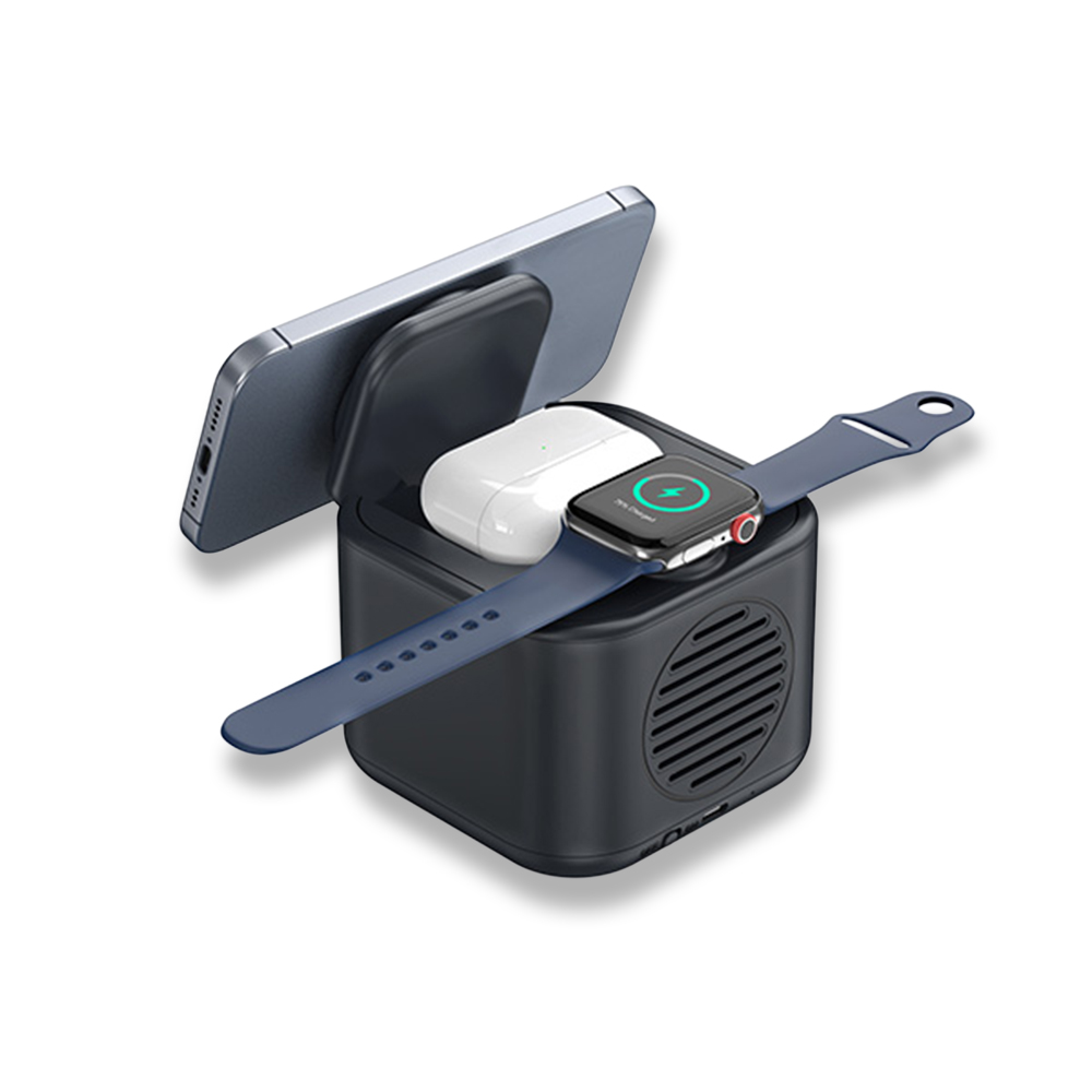 Işıklı Logo Hoparlörlü Magsafe Şarj Standı (Telefon, Kulaklık, Saat)